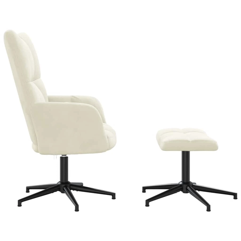 vidaXL atpūtas krēsls ar kāju balstu, krēmbalts samts