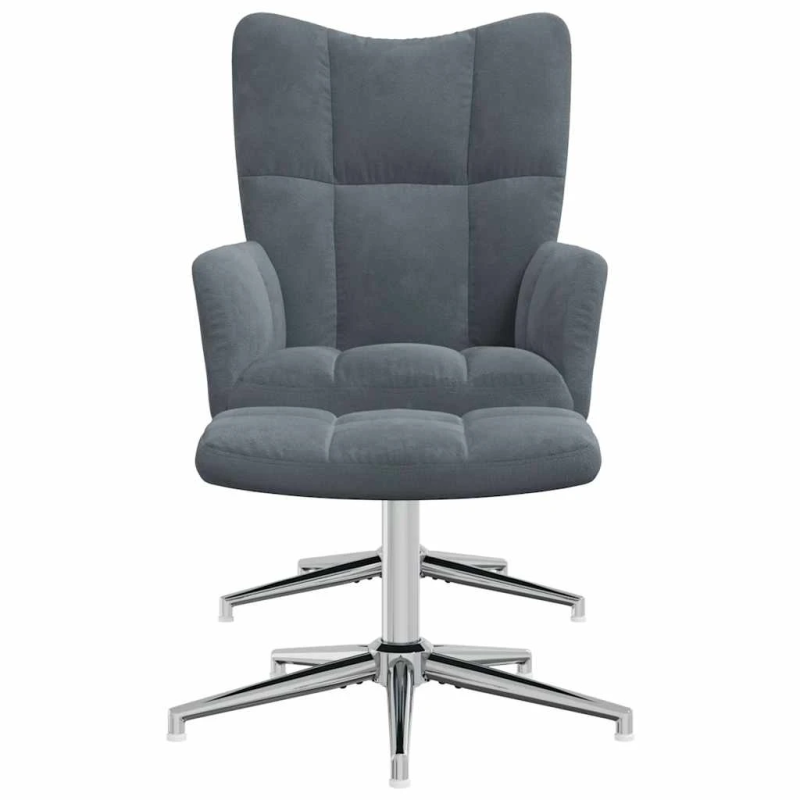 vidaXL atpūtas krēsls ar kāju balstu, tumši pelēks samts