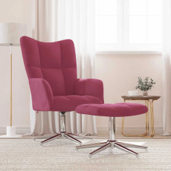 vidaXL atpūtas krēsls ar kāju balstu, vīnsarkans samts