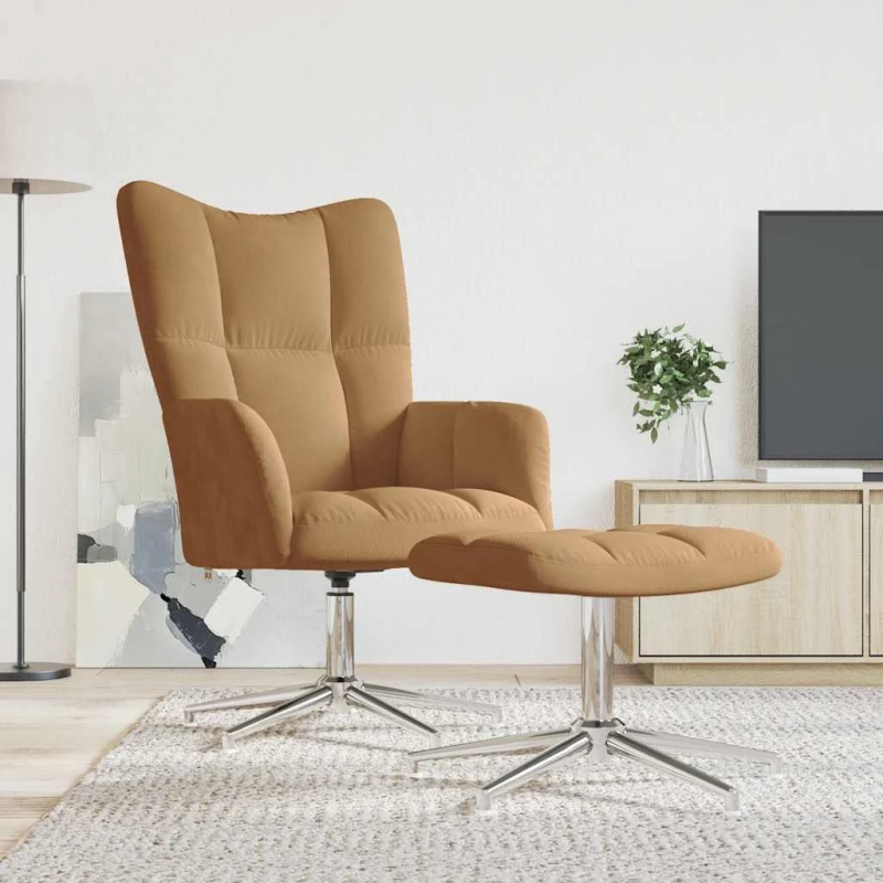 vidaXL atpūtas krēsls ar kāju balstu, brūns samts