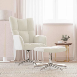 vidaXL atpūtas krēsls ar kāju balstu, krēmbalts samts