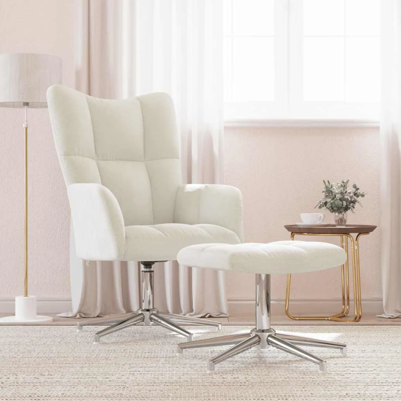 vidaXL atpūtas krēsls ar kāju balstu, krēmbalts samts