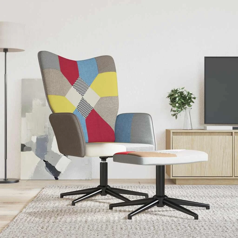 vidaXL šūpuļkrēsls ar kāju balstu, tekstilmozaīkas audums