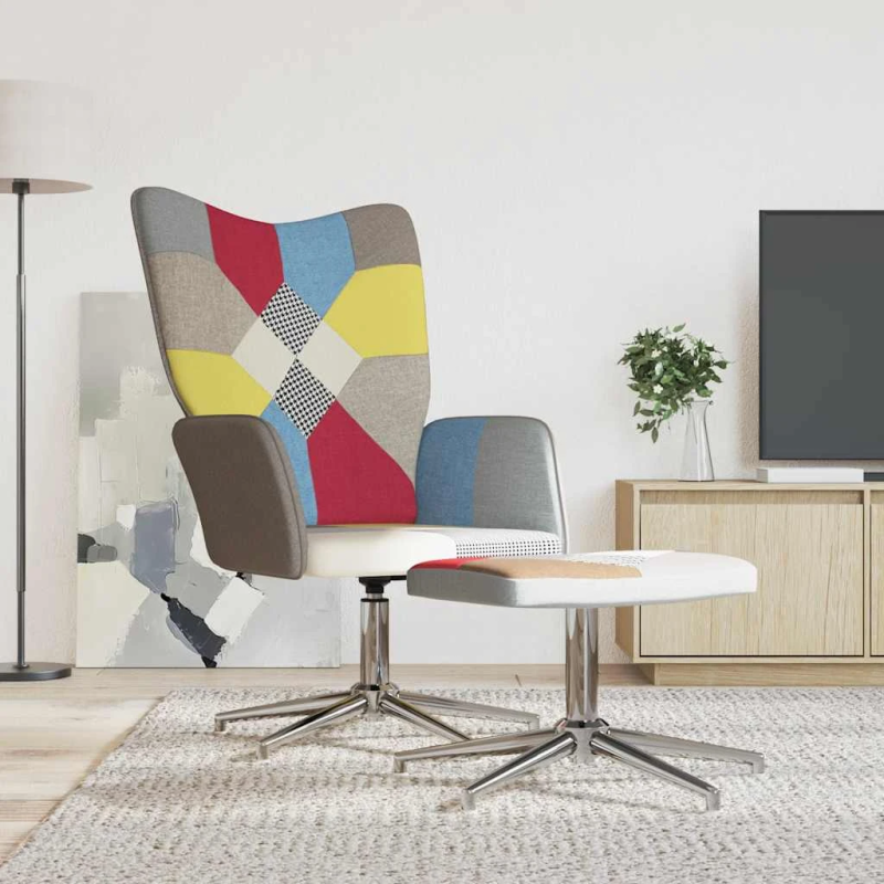 vidaXL šūpuļkrēsls ar kāju balstu, tekstilmozaīkas audums