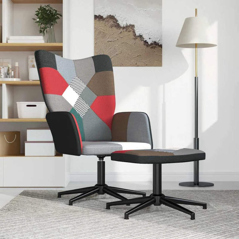 vidaXL atpūtas krēsls ar kāju balstu, tekstilmozaīkas audums