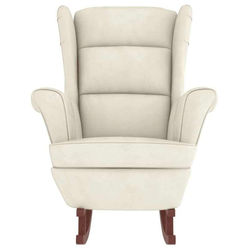 vidaXL šūpuļkrēsls ar atzveltni, krēmkrāsas samts un masīvkoks