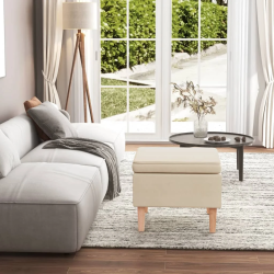 vidaXL soliņš ar koka kājām, krēmkrāsas audums