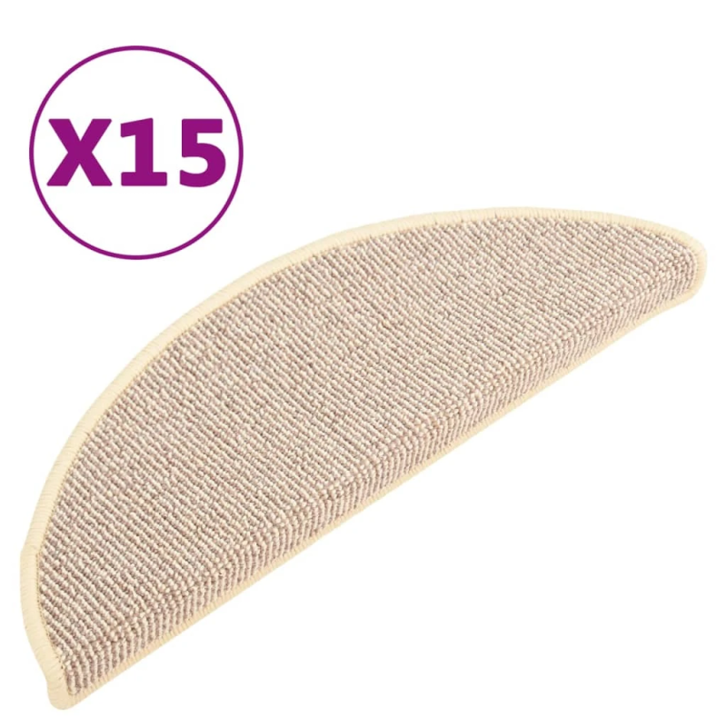 vidaXL kāpņu paklājiņi, 15 gab., 65x21x4 cm, balti un brūni, pusapaļi, lieli