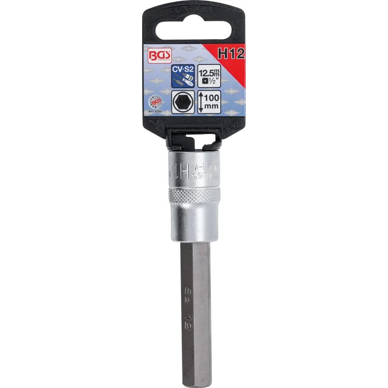 Skrūvgriežu uzgalis muciņā - 12 mm Uzgalis - 1-2 Stiprinājums - 100 mm Garums