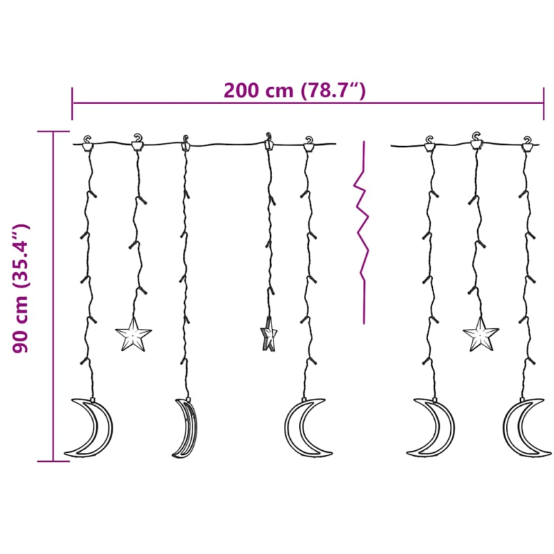 vidaXL lampiņas, zvaigžņu un mēness forma, tālvadības pults, 138 LED