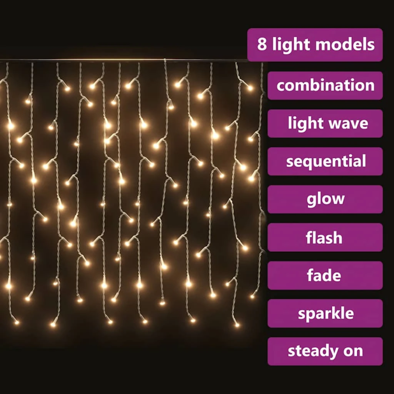 vidaXL LED lampiņu aizkars, 10 m, 400 silti baltas LED, 8 funkcijas