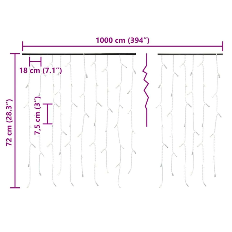 vidaXL LED lampiņu aizkars, 10 m, 400 silti baltas LED, 8 funkcijas