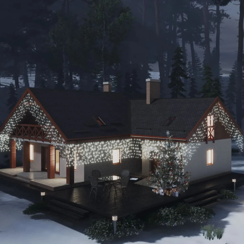 vidaXL LED lampiņu aizkars, 10 m, 400 vēsi baltas LED, 8 funkcijas