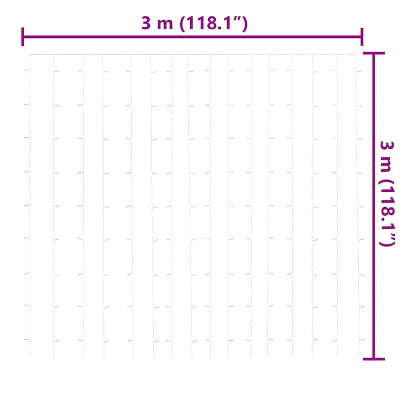 vidaXL LED lampiņu aizkars, 3x3 m, 300 LED, vēsi balts, 8 funkcijas