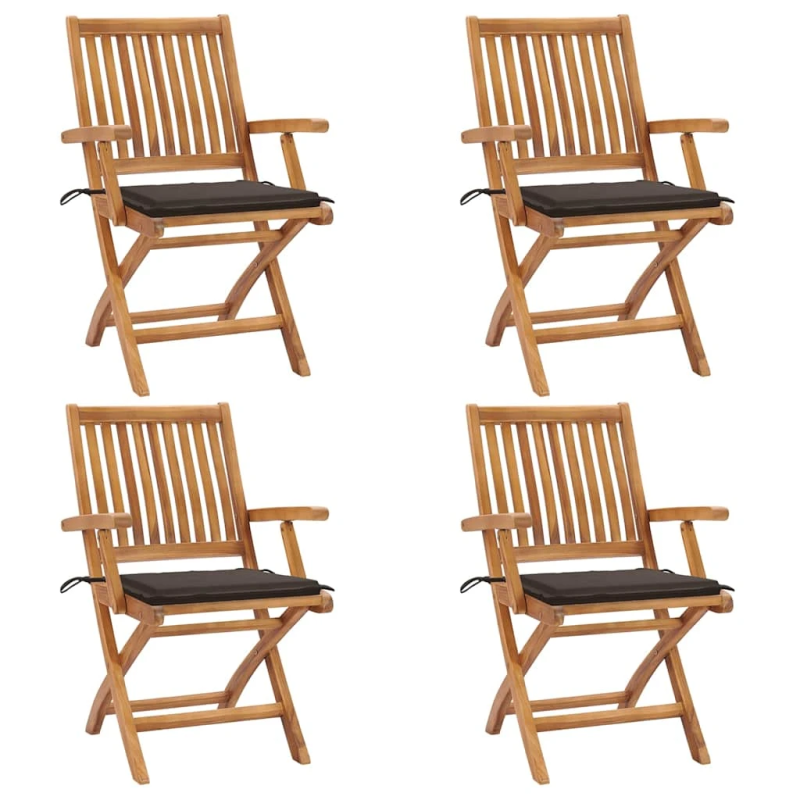 vidaXL saliekami dārza krēsli ar matračiem, 4 gab., masīvs tīkkoks