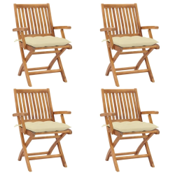 vidaXL saliekami dārza krēsli ar matračiem, 4 gab., masīvs tīkkoks