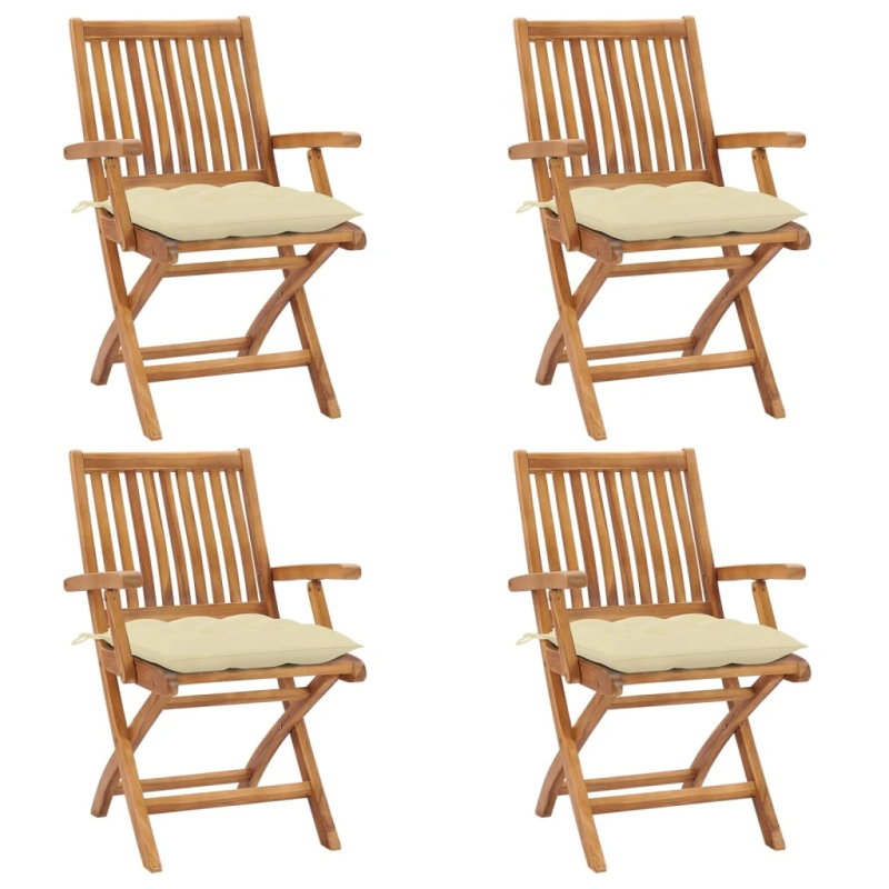 vidaXL saliekami dārza krēsli ar matračiem, 4 gab., masīvs tīkkoks