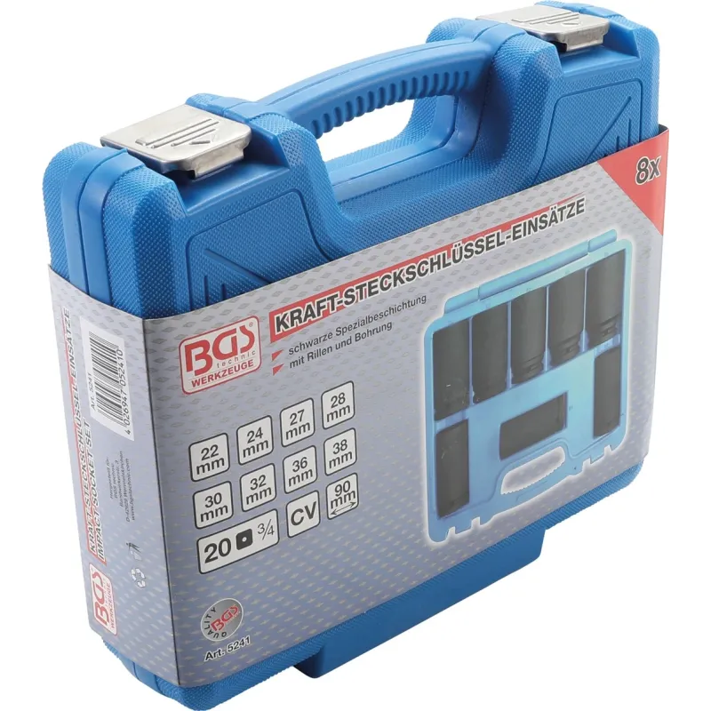 Dziļo triecienmuciņu komplekts - 3-4 savienojums - 22 - 38 mm - 8 gab.