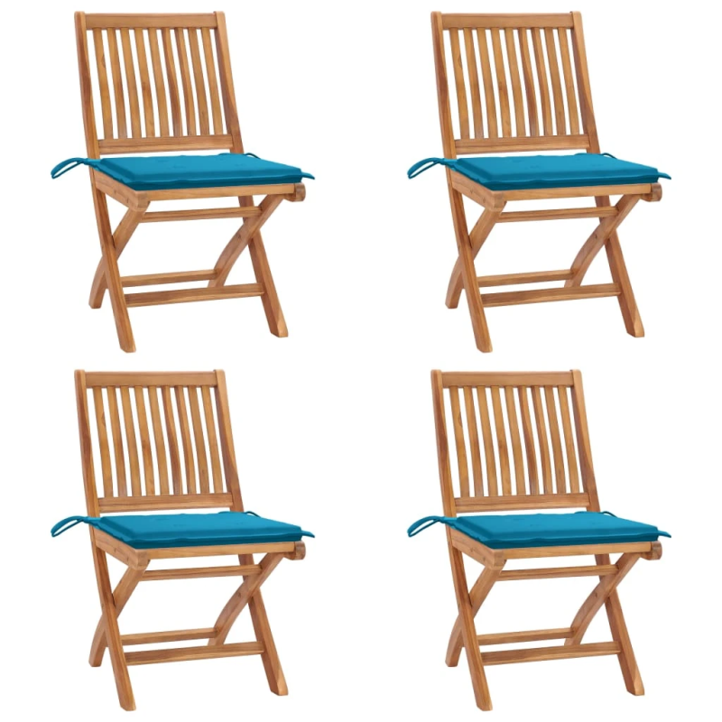 vidaXL saliekami dārza krēsli ar matračiem, 4 gab., masīvs tīkkoks