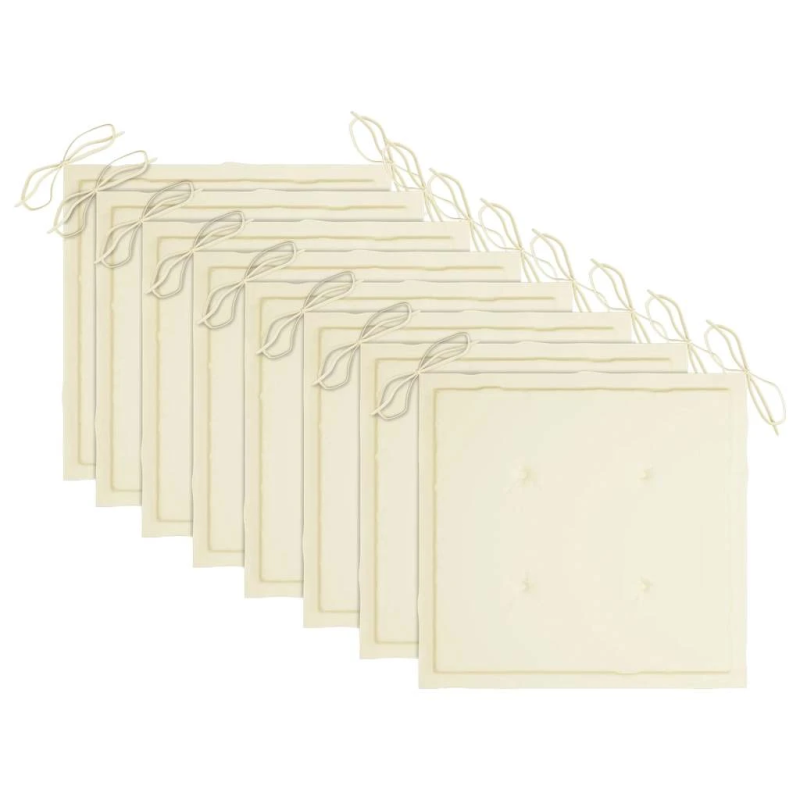 vidaXL dārza krēsli, 8 gab., krēmkrāsas matrači, masīvs tīkkoks