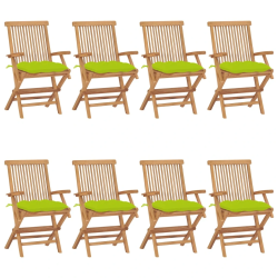 vidaXL dārza krēsli, 8 gab., spilgti zaļi matrači, masīvs tīkkoks