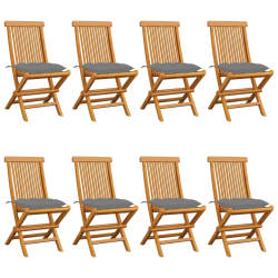 vidaXL dārza krēsli, 8 gab., pelēki matrači, masīvs tīkkoks