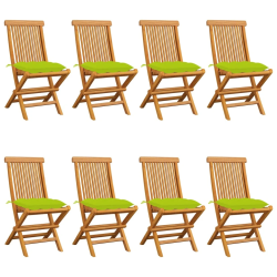 vidaXL dārza krēsli, 8 gab., spilgti zaļi matrači, masīvs tīkkoks
