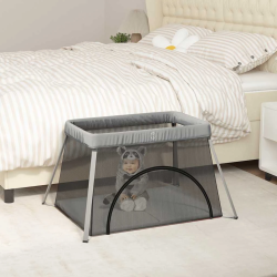 vidaXL bērnu sētiņa ar matraci, gaiši pelēks lina audums