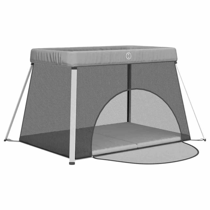 vidaXL bērnu sētiņa ar matraci, gaiši pelēks lina audums