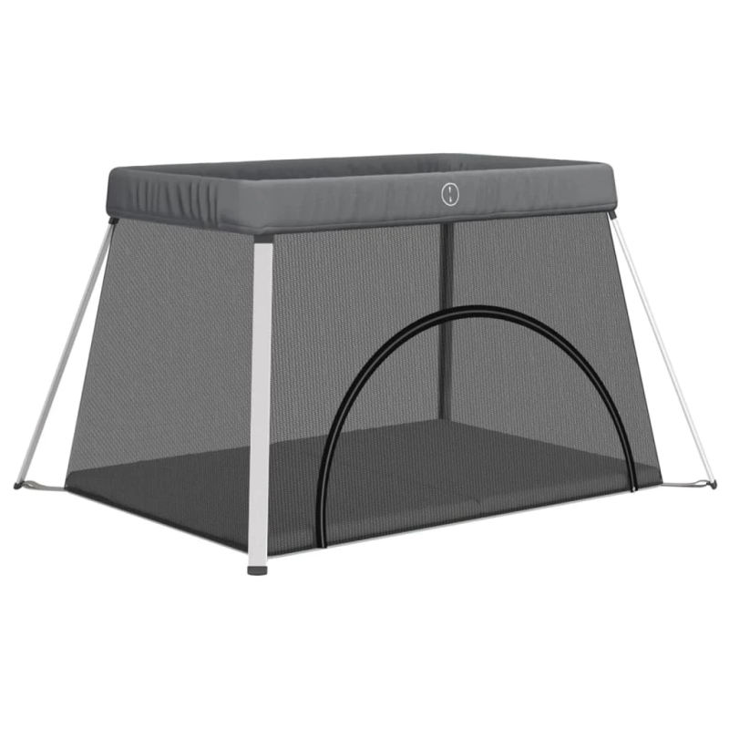 vidaXL bērnu sētiņa ar matraci, tumši pelēks lina audums