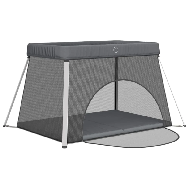 vidaXL bērnu sētiņa ar matraci, tumši pelēks lina audums