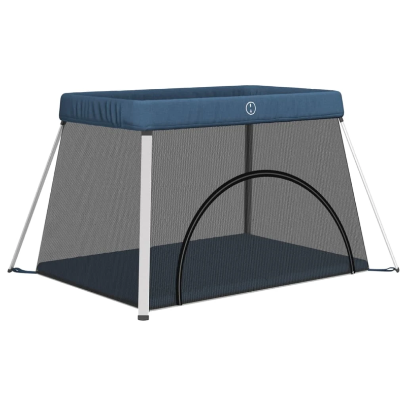 vidaXL bērnu sētiņa ar matraci, zils lina audums