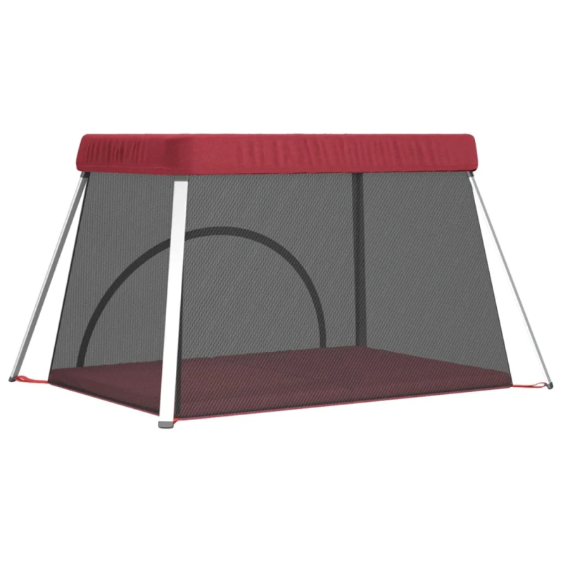 vidaXL bērnu sētiņa ar matraci, sarkans lina audums