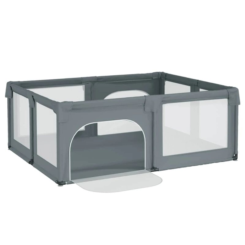 vidaXL bērnu sētiņa ar matraci un 2 durvīm, gaiši pelēks audums