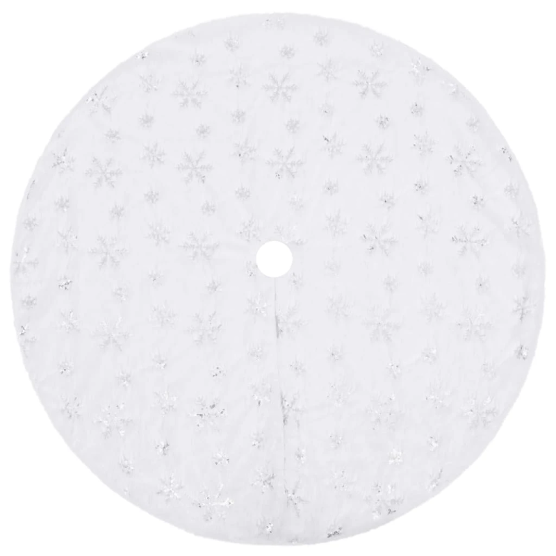 vidaXL grezns Ziemassvētku eglītes svārki, balti, 90 cm, mākslīgā kažokāda