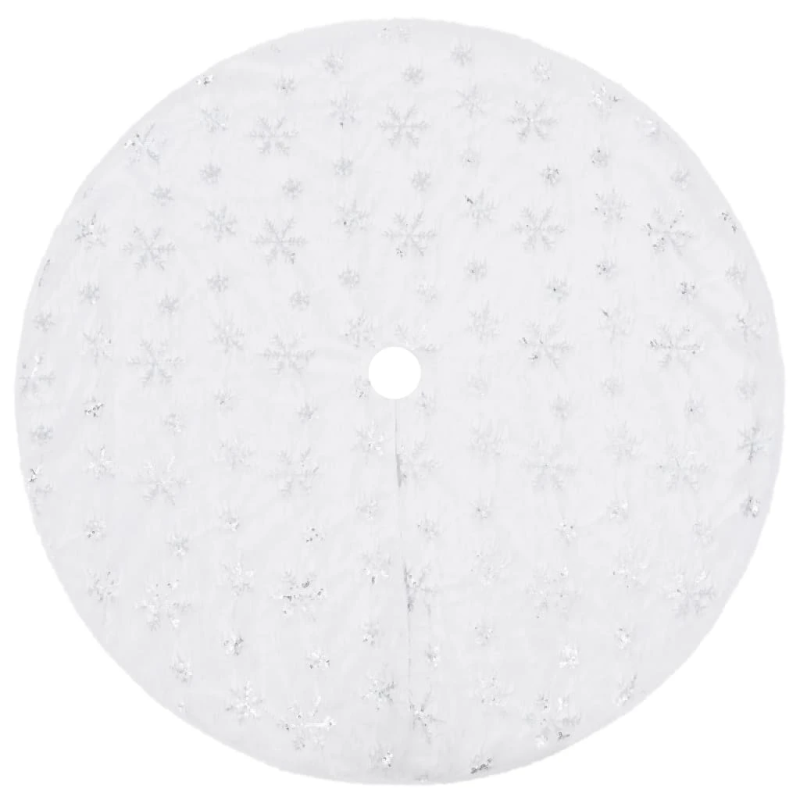 vidaXL grezns Ziemassvētku eglītes svārki, balti, 150 cm, mākslīgā kažokāda