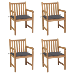 vidaXL dārza krēsli, antracītpelēki matrači, 4 gab., masīvs tīkkoks