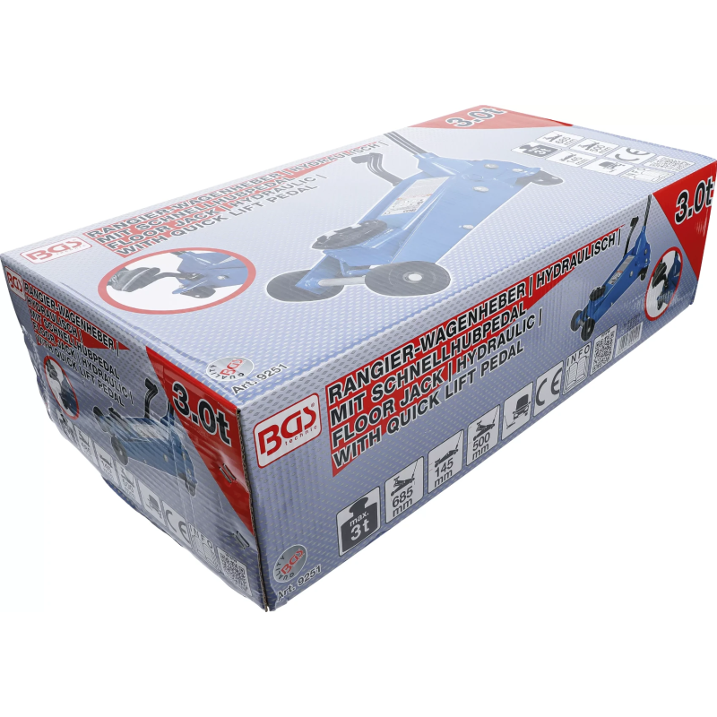 Grīdas domkrats - hidrauliskais - 3 t BGS - ar ātrās pacelšanas pedāli