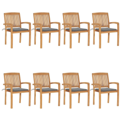 vidaXL dārza krēsli ar matračiem, 8 gab., masīvs tīkkoks