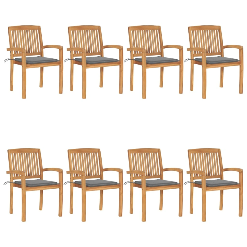 vidaXL dārza krēsli ar matračiem, 8 gab., masīvs tīkkoks