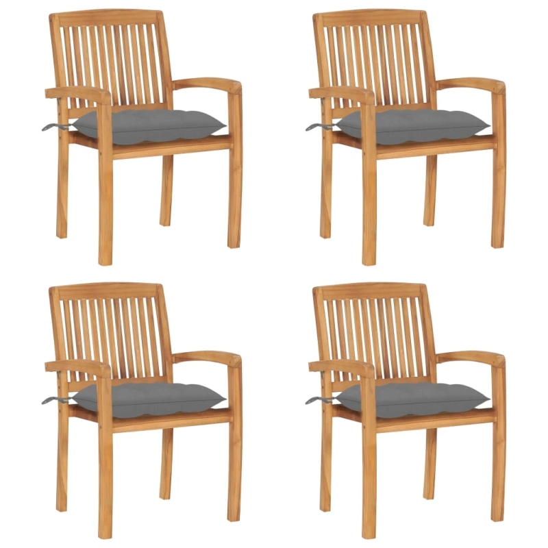 vidaXL dārza krēsli ar matračiem, 4 gab., masīvs tīkkoks