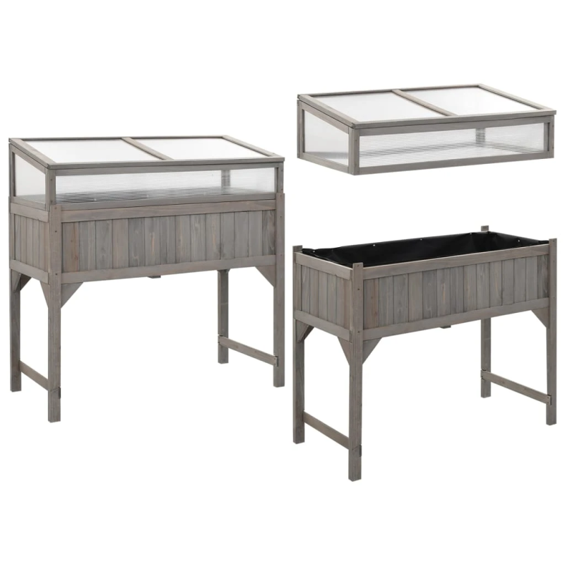 vidaXL augstā puķu kaste ar siltumnīcu, 110x54x120 cm, egles koks