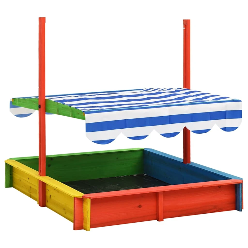 vidaXL smilšu kaste ar regulējamu jumtu, krāsaina, egles koks, UV50