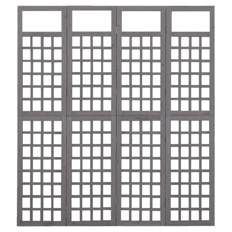 vidaXL 4 paneļu istabas aizslietnis, pelēks, egles koks, 161x180 cm