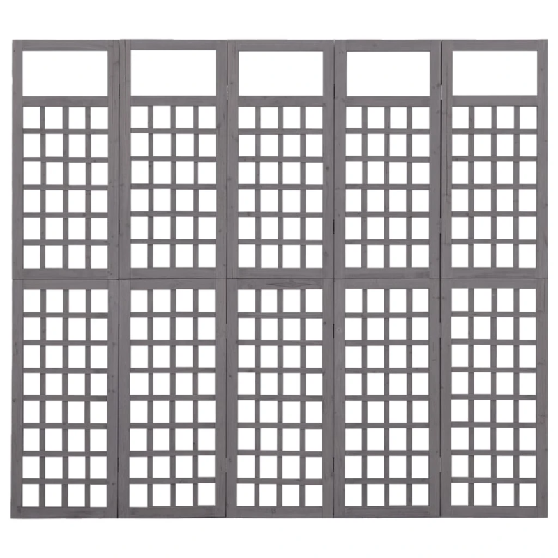 vidaXL 5 paneļu istabas aizslietnis, pelēks, egles koks, 201,5x180 cm