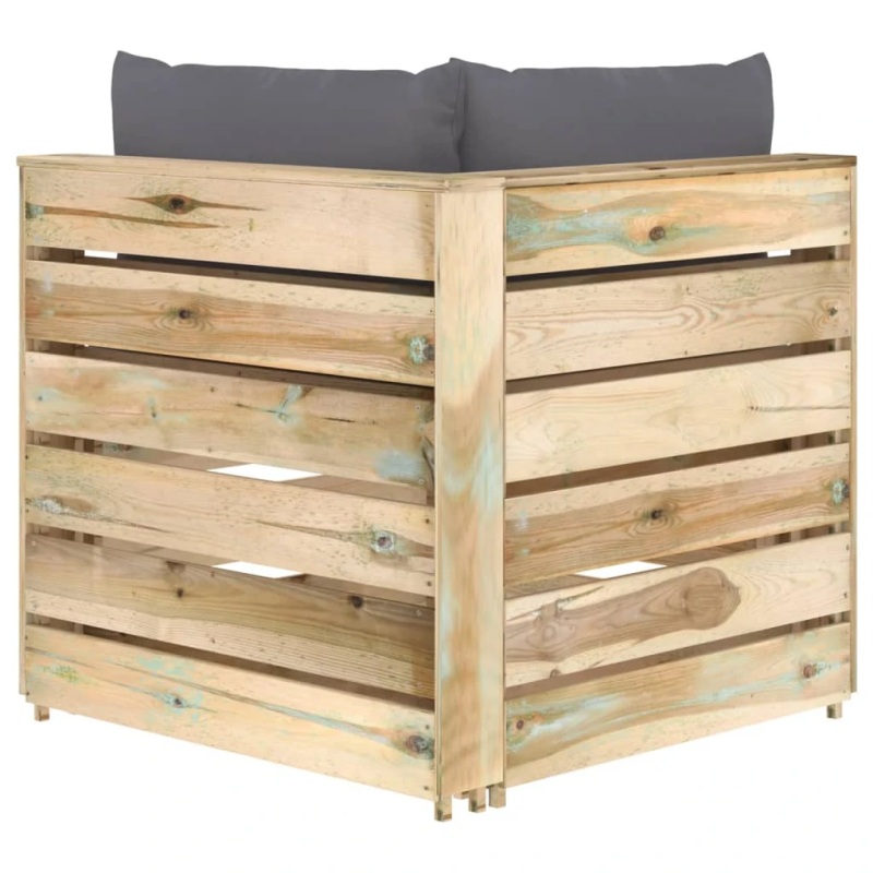 vidaXL moduļu stūra dīvāns ar spilveniem, zaļi impregnēts koks