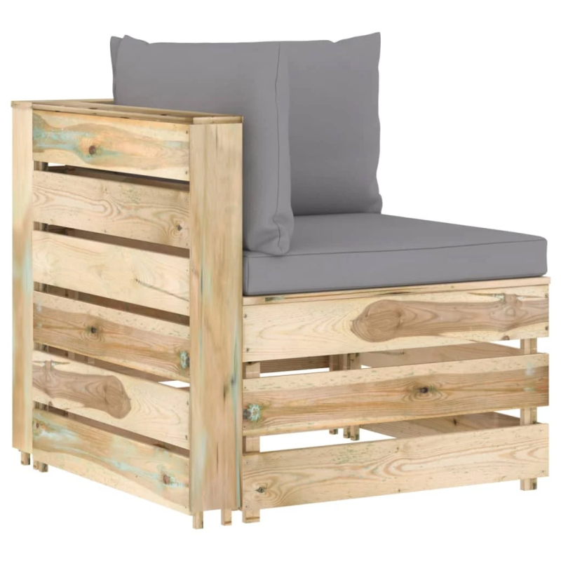 vidaXL moduļu stūra dīvāns ar spilveniem, zaļi impregnēts koks