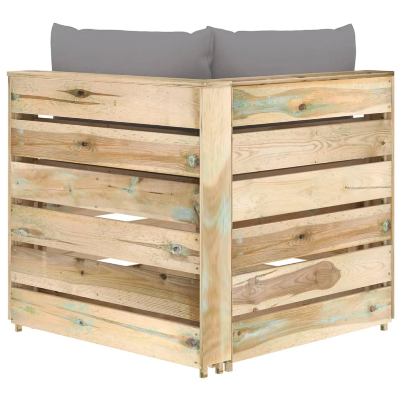 vidaXL moduļu stūra dīvāns ar spilveniem, zaļi impregnēts koks