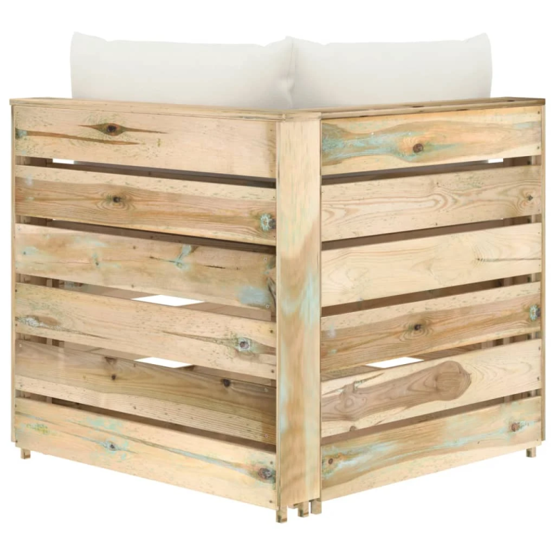 vidaXL moduļu stūra dīvāns ar spilveniem, zaļi impregnēts koks