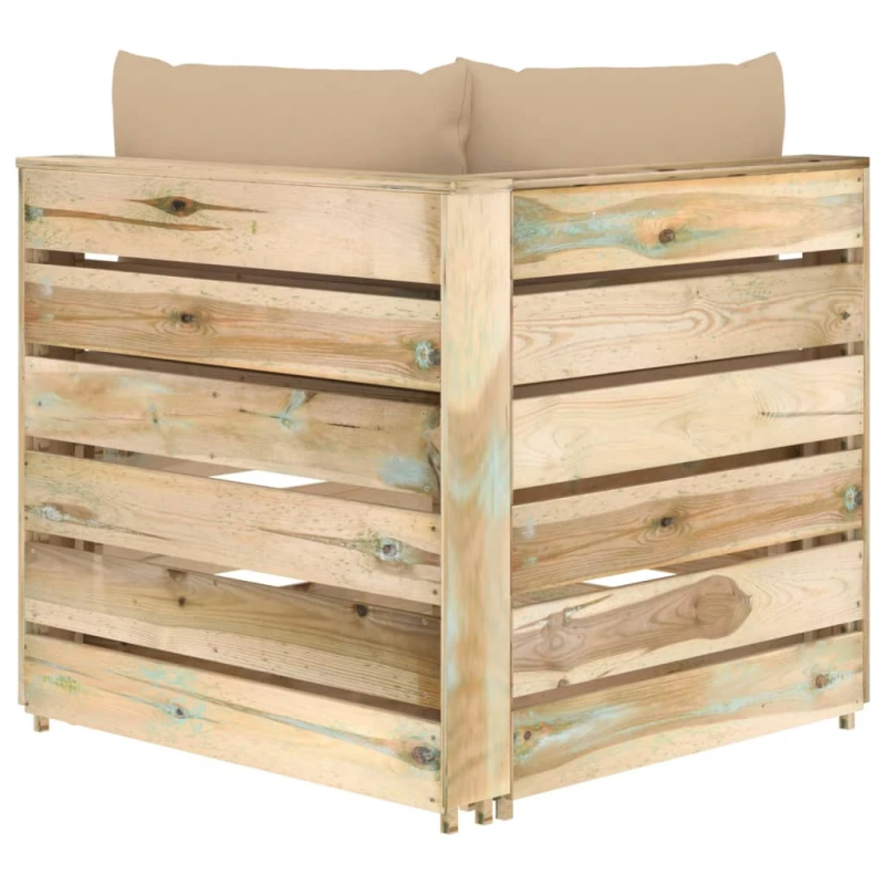 vidaXL moduļu stūra dīvāns ar spilveniem, zaļi impregnēts koks